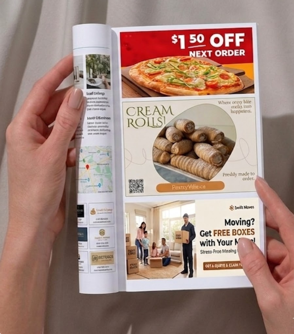 The Friday Bazaar – inside spread with food and moving ads